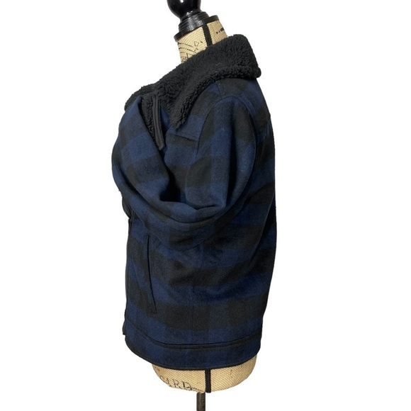 Treasure & Bond Nordstrom Check Jacket Faux Sherpa Navy and Black Size XS - Picture 8 of 12